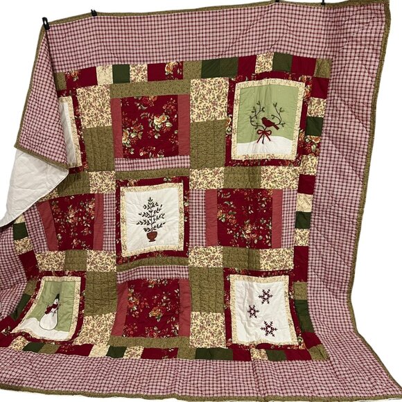 Vintage Country Farmhouse Cottage Winter Holiday Patchwork Quilt Size Queen - Picture 7 of 7